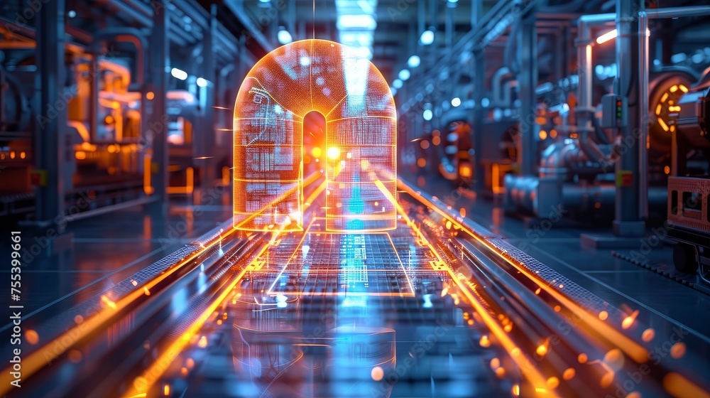 Poster digital twins in manufacturing, optimizing production lines in real-time for efficiency.