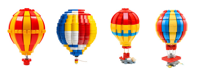 hot air balloon lego isolated on a transparent PNG background, white background , Generative Ai