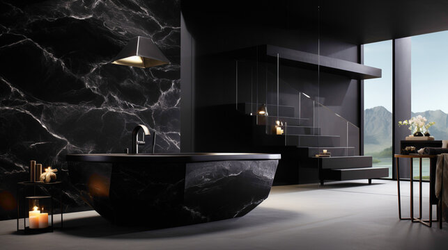 A spotless onyx black wall, contributing to a sleek and stylish environment without any distractions.