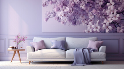 A spotless lilac wall, capturing a delicate and dreamy atmosphere in high-definition.