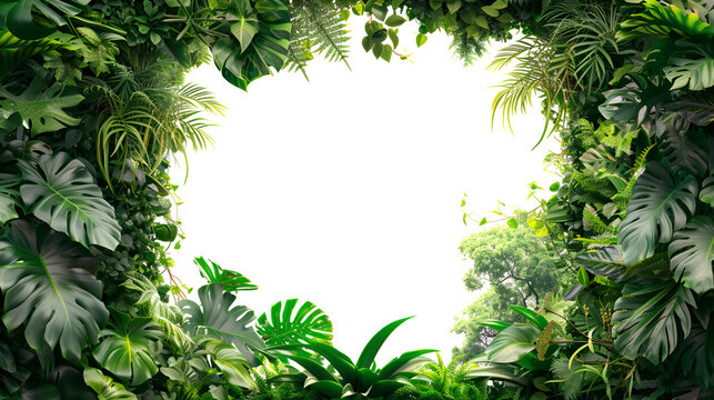 Nature frame of jungle trees with tropical rainforest, generative ai