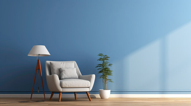 A spotless denim blue wall, evoking a sense of calm and tranquility in its simplicity.