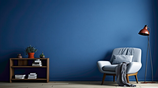 A spotless denim blue wall, evoking a sense of calm and tranquility in its simplicity.
