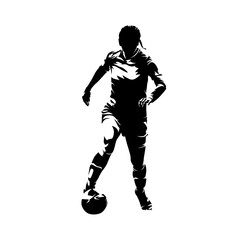 Woman soccer player. Isolated vector silhouette. Female playing football, front view