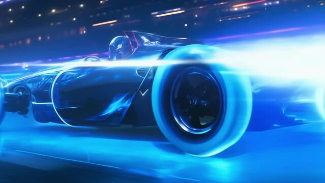 The intense hissing and whirring of a nitroboosted cars engine can be heard as it speeds down the track leaving a trail of blue flames behind.