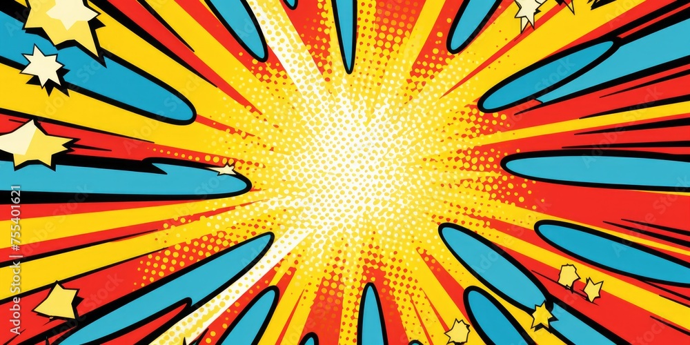 Poster Vibrant pop art comic explosion background, perfect for adding a dynamic touch to your design projects