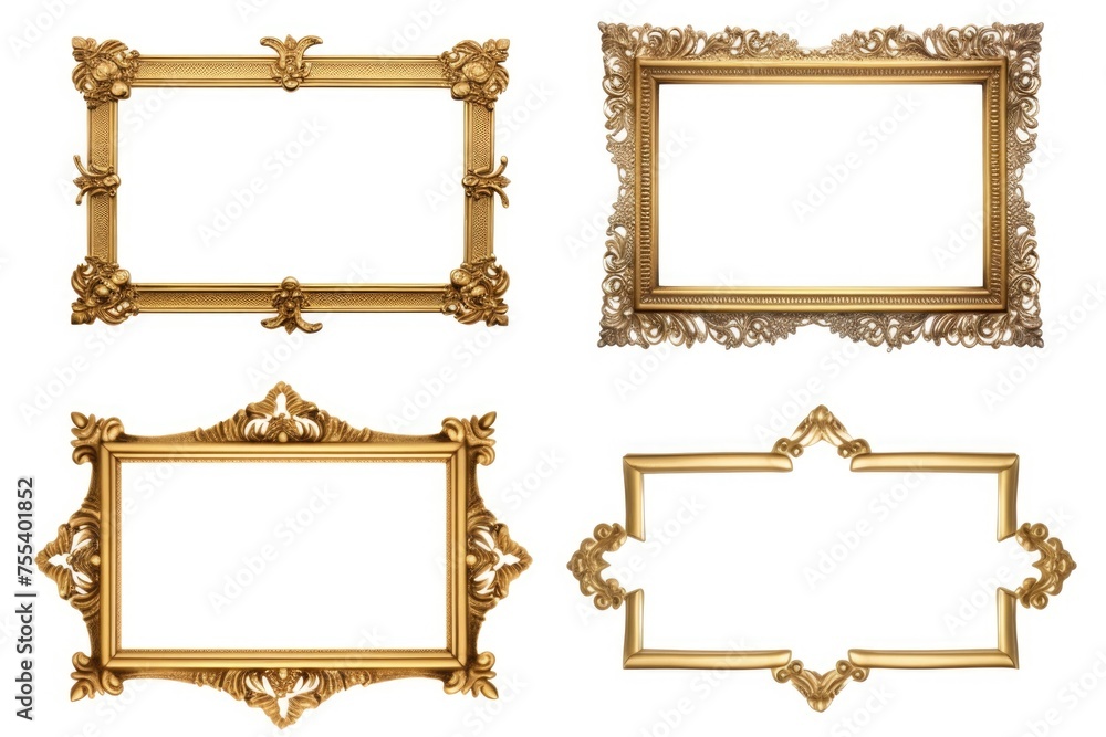Aufkleber Set of four ornate gold frames on a clean white background. Perfect for adding a touch of elegance to any design project