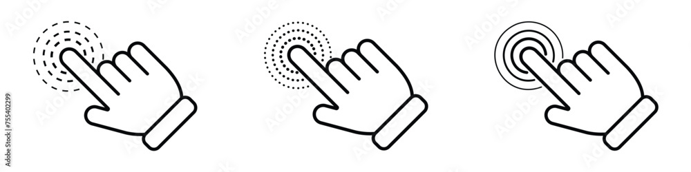 Poster mouse cursor click and loading icon for computer, mobile app, animation, or ui design. mouse hand pointer black and white vector illustration on transparent background