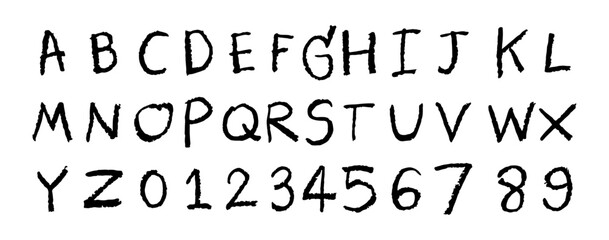 English alphabet A to Z, 0 to 9 11 cute on a white background, vector illustration.
