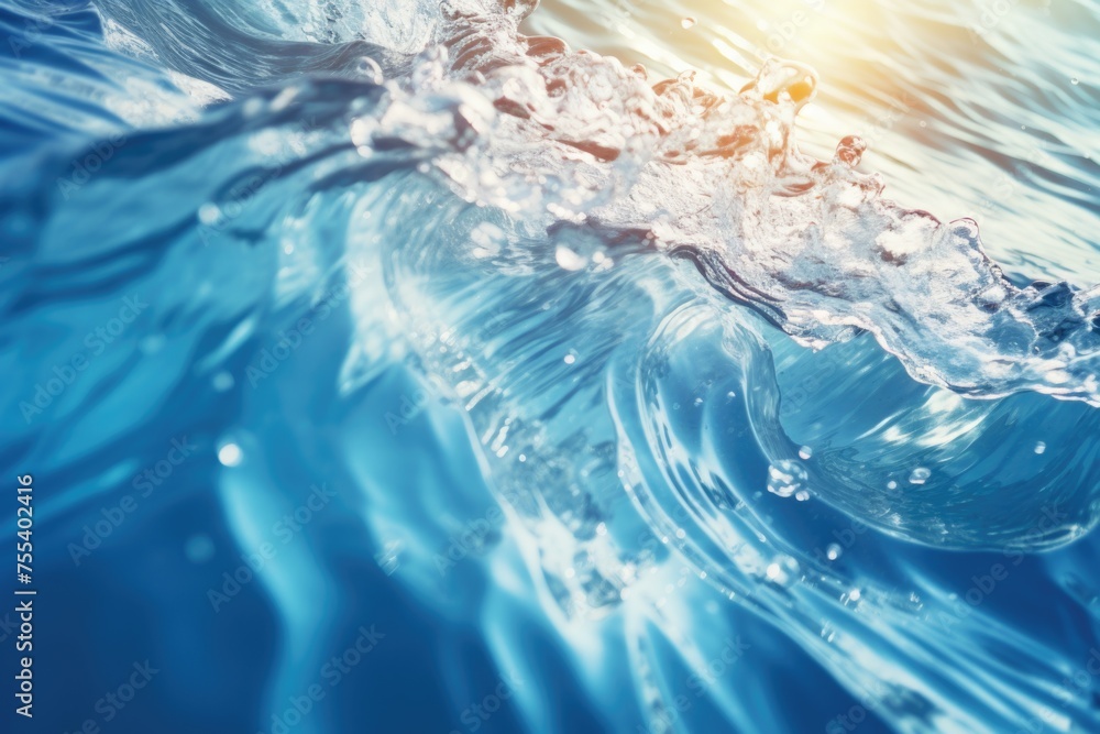 Poster a detailed shot of a wave in the ocean. perfect for nature and travel themes