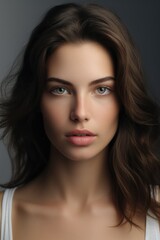 Obraz premium A beautiful young woman with long brown hair, suitable for various projects