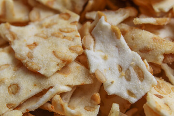 Background texture of Keripik tempe sagu or tempeh sago chips