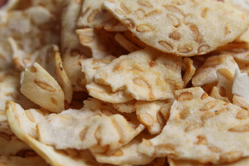 Background texture of Keripik tempe sagu or tempeh sago chips