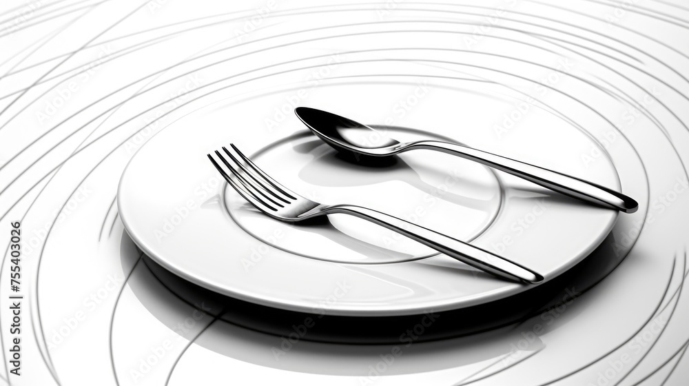 Poster a plate with a fork and a knife. ideal for food and dining concepts