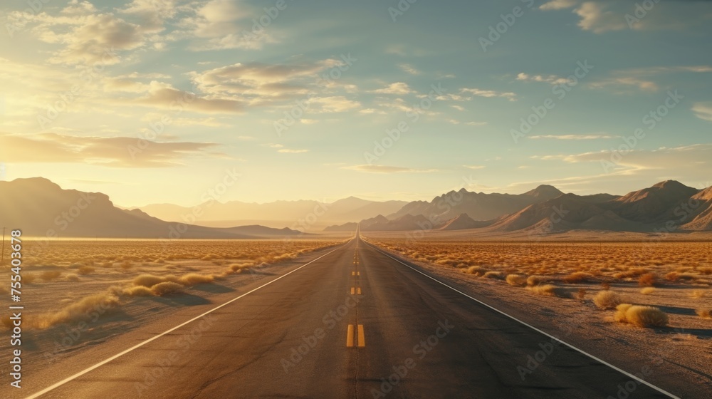 Canvas Prints A lonely road stretching through the vast desert. Perfect for travel and adventure concepts