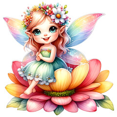 Fototapeta premium Magical fairy sitting on a flower clipart