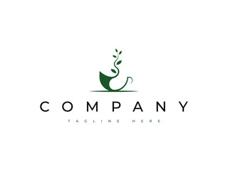 coffee and tea nature green leaf logo design