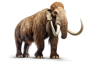 A woolly mammoth standing on a white surface, suitable for educational materials - obrazy, fototapety, plakaty