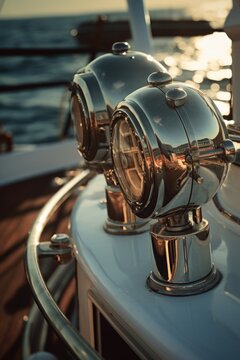 Close up shot of two lights on a boat. Suitable for nautical themes