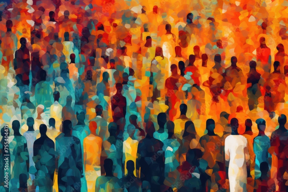 Poster a crowd of people standing together. suitable for various concepts