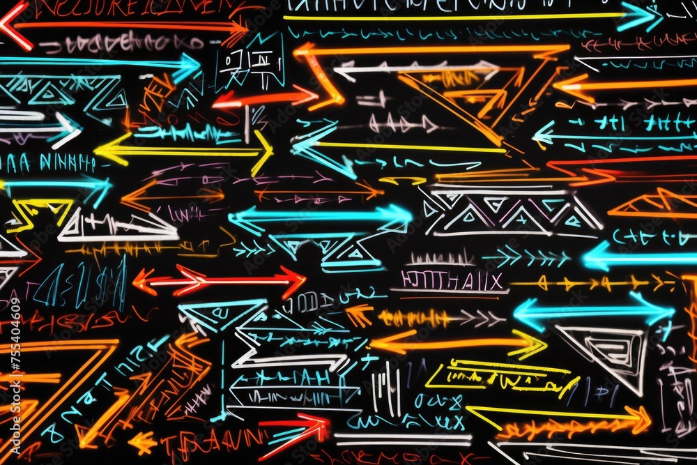 Poster Neon arrows on a black background, versatile for various design projects