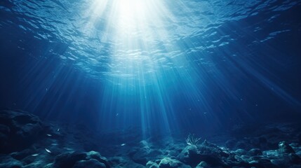 Bright sunlight filtering through clear water, ideal for nature and underwater themes