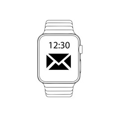 Smart watch line icon vector illustration. Hand drawn outline wearable wrist watch bracelet with wristband and tracker monitoring quality of sleep and relax, heartbeats during sports training.
