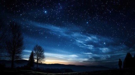 A person is standing in front of a tree, looking up at the sky - Powered by Adobe