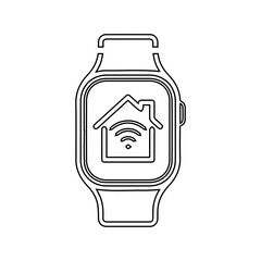 Smart watch line icon vector illustration. Hand drawn outline wearable wrist watch bracelet with wristband and tracker monitoring quality of sleep and relax, heartbeats during sports training.