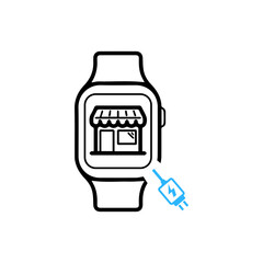 Smart watch line icon vector illustration. Hand drawn outline wearable wrist watch bracelet with wristband and tracker monitoring quality of sleep and relax, heartbeats during sports training.