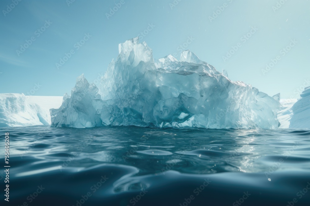 Poster A large iceberg floating in the middle of the ocean. Suitable for environmental and climate change concepts