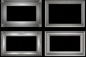 Four elegant silver picture frames displayed on a sleek black background. Ideal for showcasing memories or artwork