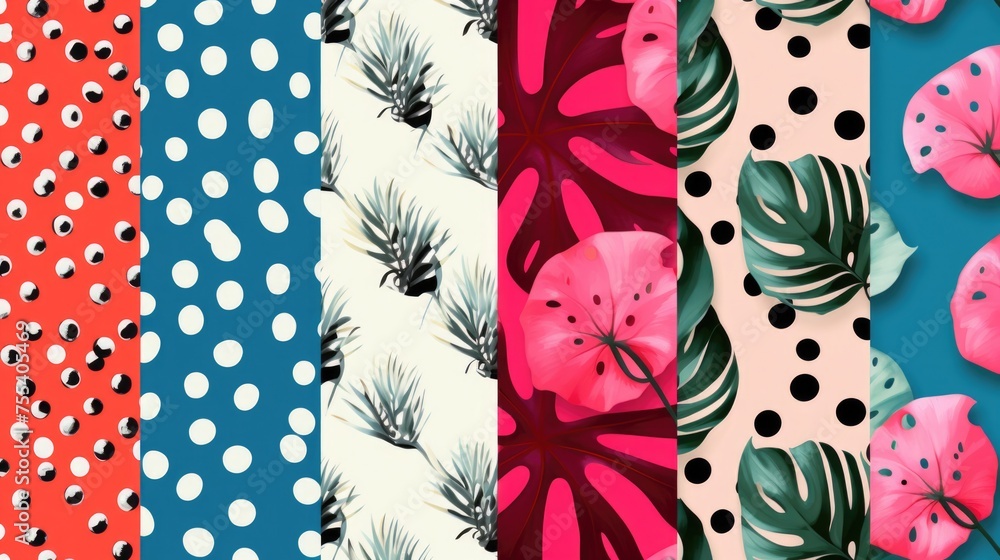 Poster Four different patterns of flowers and leaves. Great for various design projects