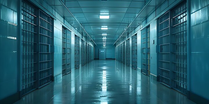 An Empty Prison Corridor Captured in Stark Minimalist Style. Concept Abandoned Spaces, Minimalist Photography, Stark Contrast, Prison Corridor, Empty Interiors