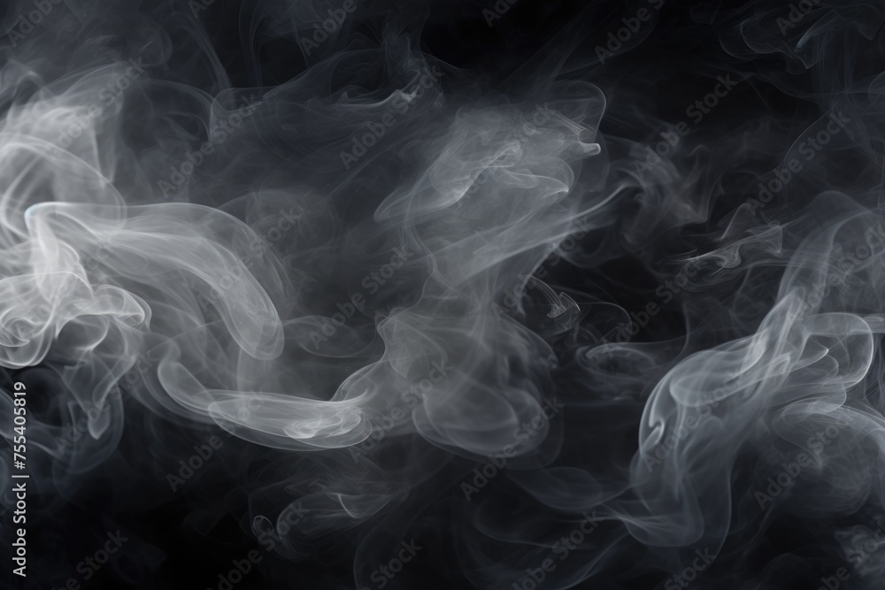 Aufkleber Close-up view of smoke on a dark black background. Perfect for adding a mysterious and dramatic touch to your design projects