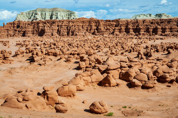 The Rugged Landscape and mushroom-shaped rock pinnacles at Goblin Valley State Park