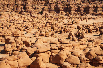 The Rugged Landscape and mushroom-shaped rock pinnacles at Goblin Valley State Park
