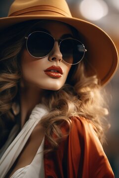 A stylish woman wearing a hat and sunglasses. Perfect for fashion or travel concepts