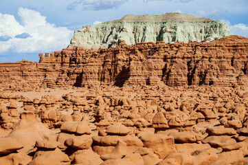 The Rugged Landscape and mushroom-shaped rock pinnacles at Goblin Valley State Park