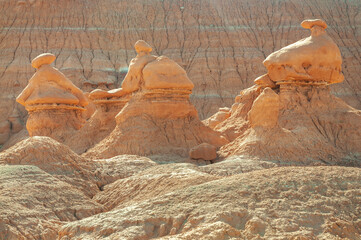 The Rugged Landscape and mushroom-shaped rock pinnacles at Goblin Valley State Park