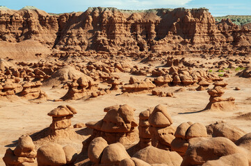 The Rugged Landscape and mushroom-shaped rock pinnacles at Goblin Valley State Park