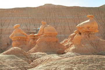 The Rugged Landscape and mushroom-shaped rock pinnacles at Goblin Valley State Park