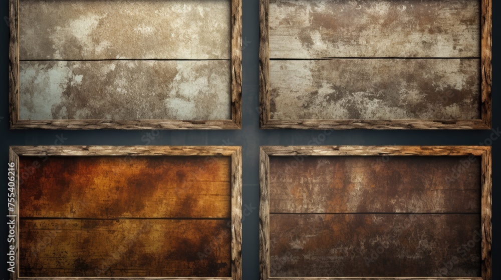 Aufkleber four wooden frames with a grungy surface, suitable for various design projects