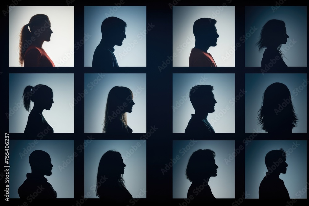 Poster collection of images featuring a man and a woman in various settings