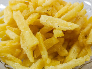 French fries or potato chips,isolated kn white background