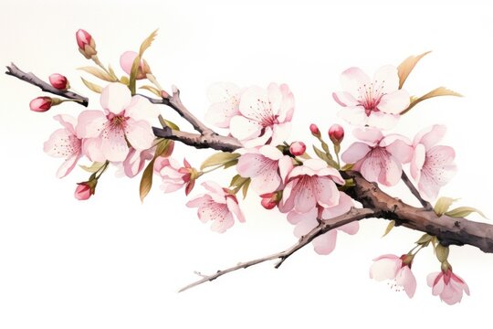 A beautiful watercolor painting of a cherry tree branch. Perfect for nature lovers and art enthusiasts