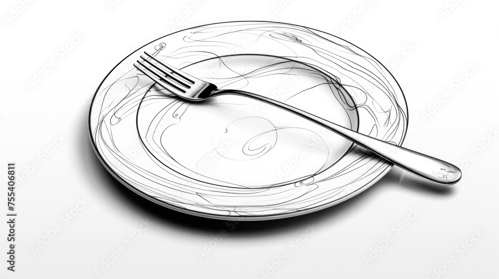 Poster a simple image of a plate with a fork and a knife. suitable for restaurant menus