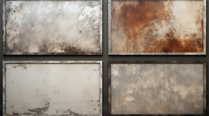 Collection of four images showcasing rust on a wall. Ideal for industrial, urban, or grunge themes