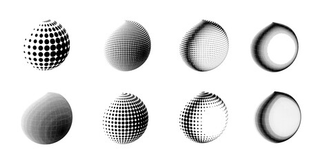Set of abstract globe dotted spheres.