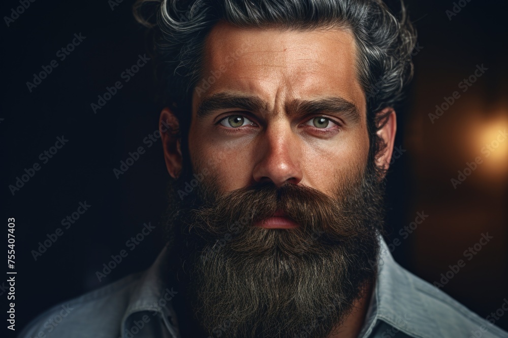 Poster Close up of a man with a beard. Suitable for various projects